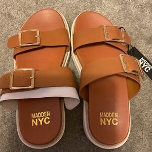 MADDEN NYC Camel Brown Double Strap Sandals NEW!